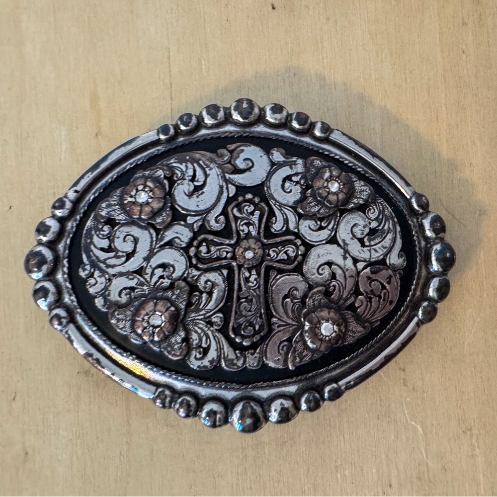 Vintage Nocona Silver Cross Cavenders Western Buckle for Belt